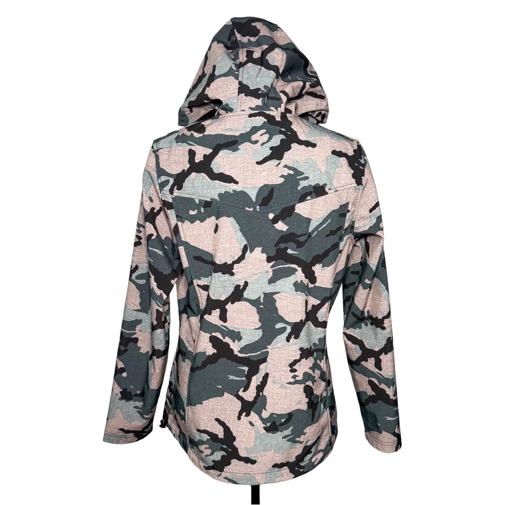 New Balance Women’s Camo Softshell Jacket Hooded L Wind Water Resistant Running - Picture 4 of 11